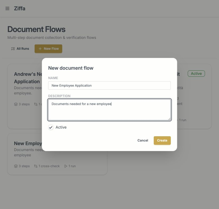 The New document flow form completed for the New Employee Application tutorial