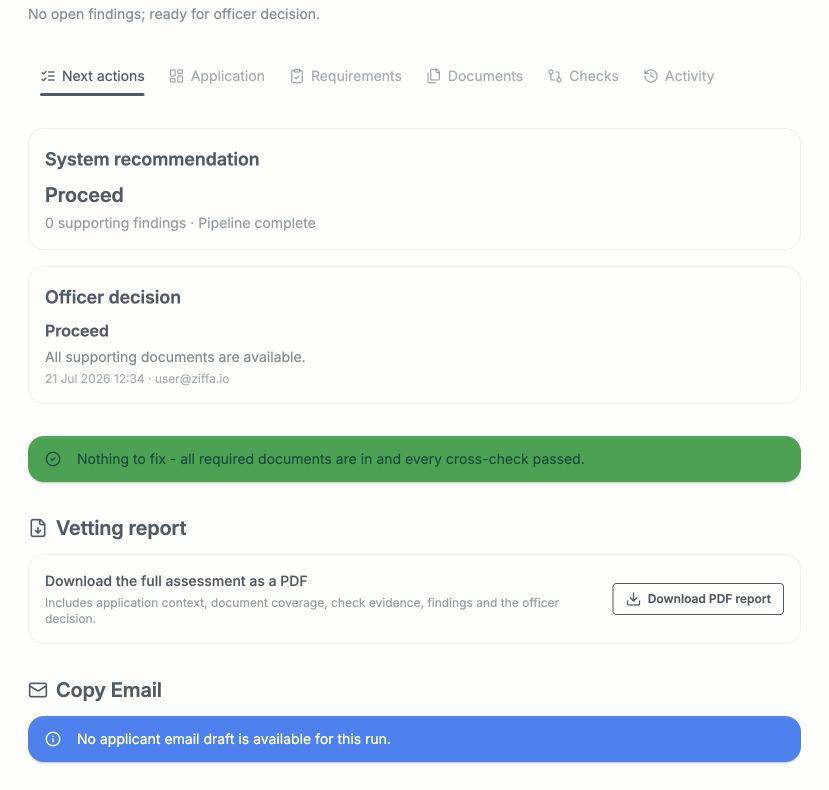 The employee run Vetting report card and Download PDF report button